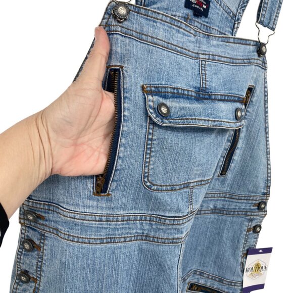 Cest Toi Womens L Stretch Denim Overalls Y2K Hip Hop Zipper Pockets American - Picture 8 of 16